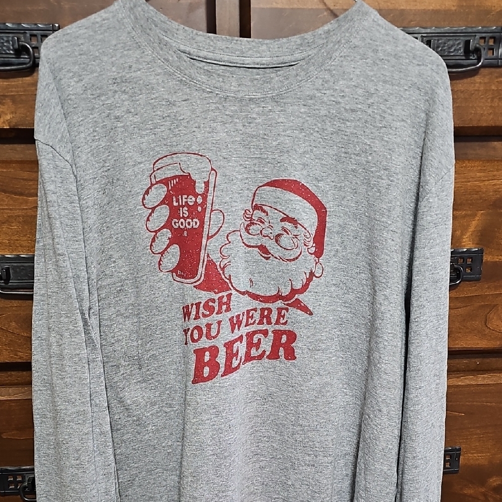 Life Is Good Christmas Wish You Were Beer Santa T-shirt